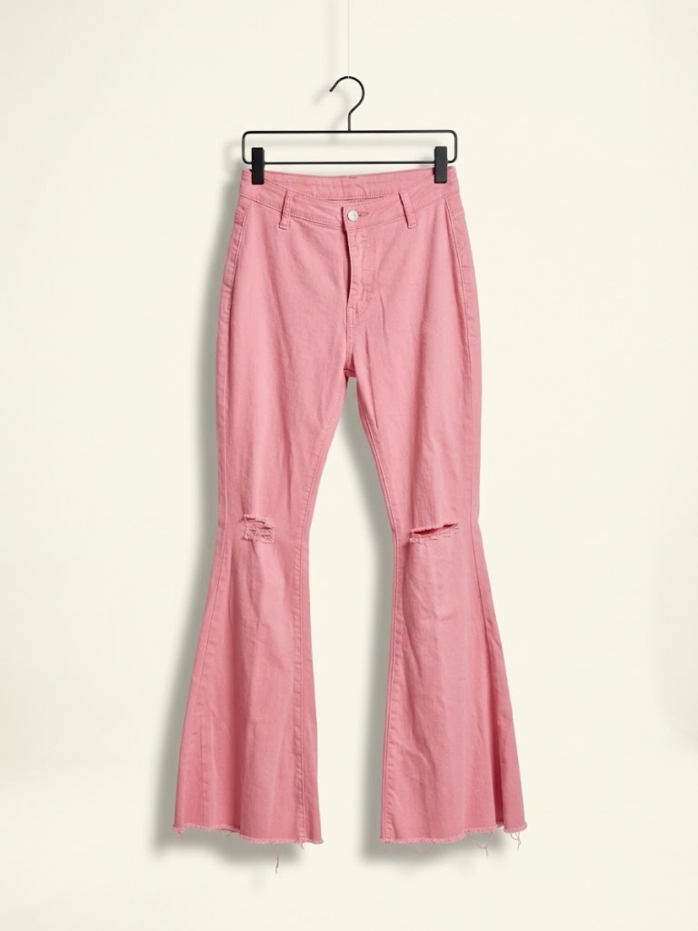 Pink Y2K Low Rise Distressed Flare Jeans Raw Hem Size S